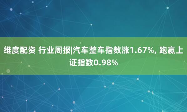 维度配资 行业周报|汽车整车指数涨1.67%, 跑赢上证指数0.98%
