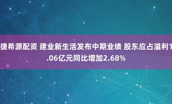捷希源配资 建业新生活发布中期业绩 股东应占溢利1.06亿元同比增加2.68%